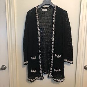 Black Open Weave Linen Cardigan